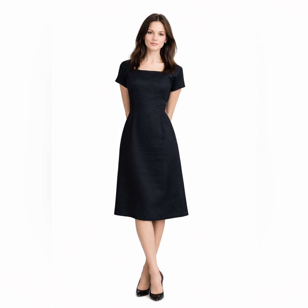 True vintage 1950s Black 100% Linen A-line Midi Dress